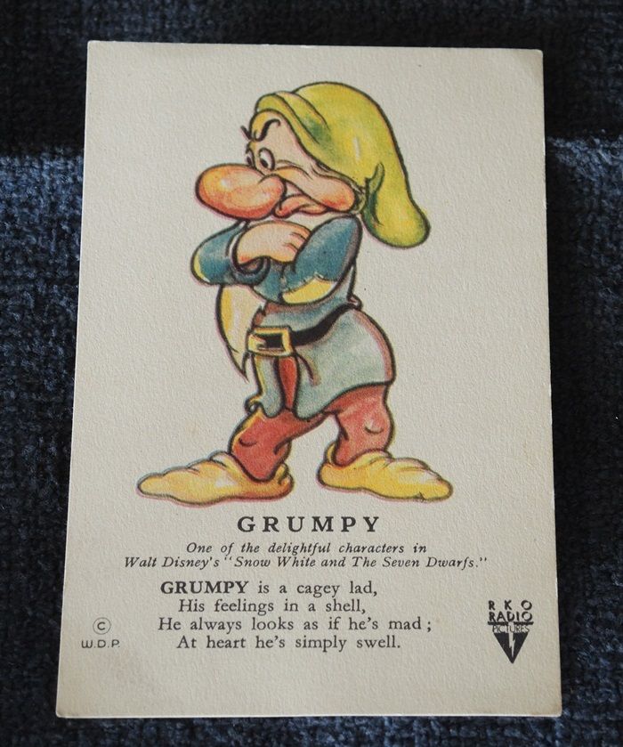 Rko Radio Walt Disney Card 1937 Snow White And Seven Dwarfs Grumpy 8 Ebay 