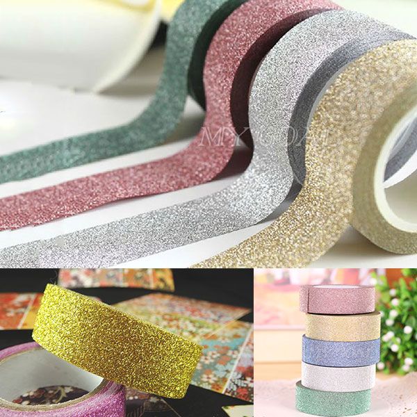 10M Glitter Washi Tape Paper Self Adhesive Stick On Sticky Craft