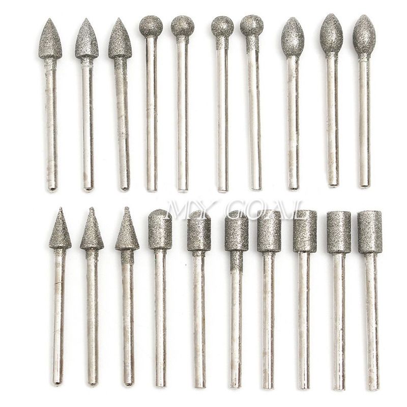 20X Shank Diamond Burr Bits Cut Engraving Carving Rotary Drill 3mm for