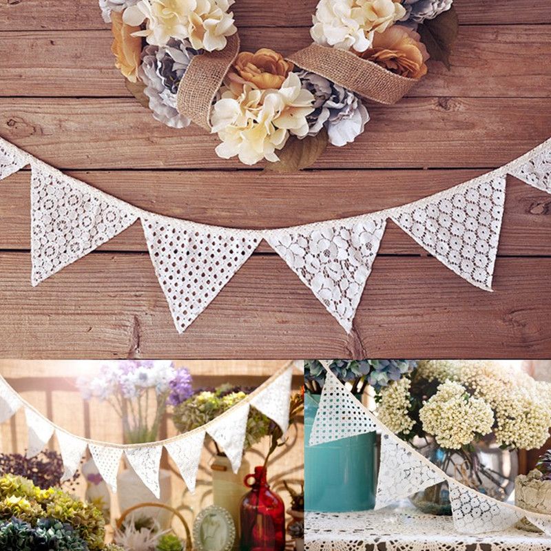 Vintage Shabby Chic Hessian Burlap Banner Rustic Wedding Bunting Party