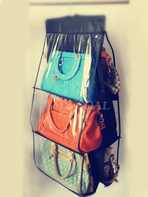 6 Pocket Shelf Bags Purse Handbags Hanging Organizer Storage Closet Rack Hanger | eBay