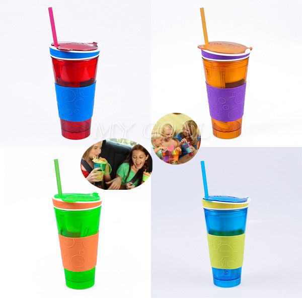 Snackeez Travel Cup Snack drink In One Container Lid Straw Kids Snack