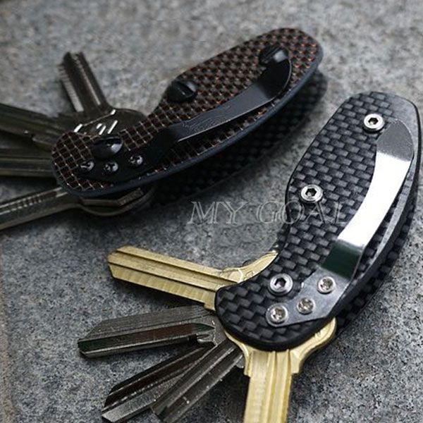Carbon Fiber Key Holder Organizer Clip Folder Men Keychain EDC Pocket