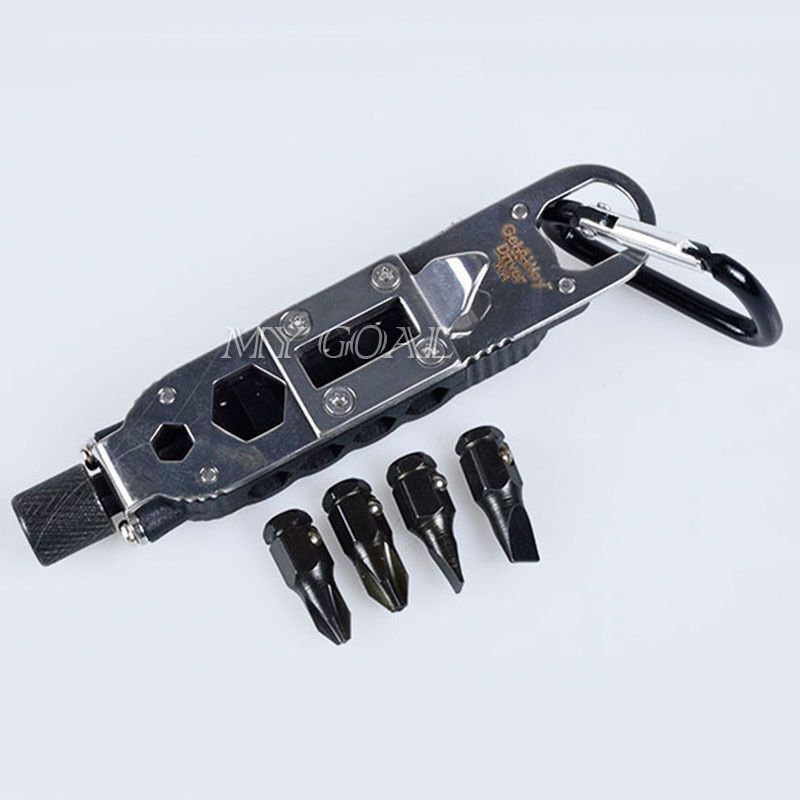 EDC Multi Screwdriver Wrench Opener LED Keychain Outdoor Survival