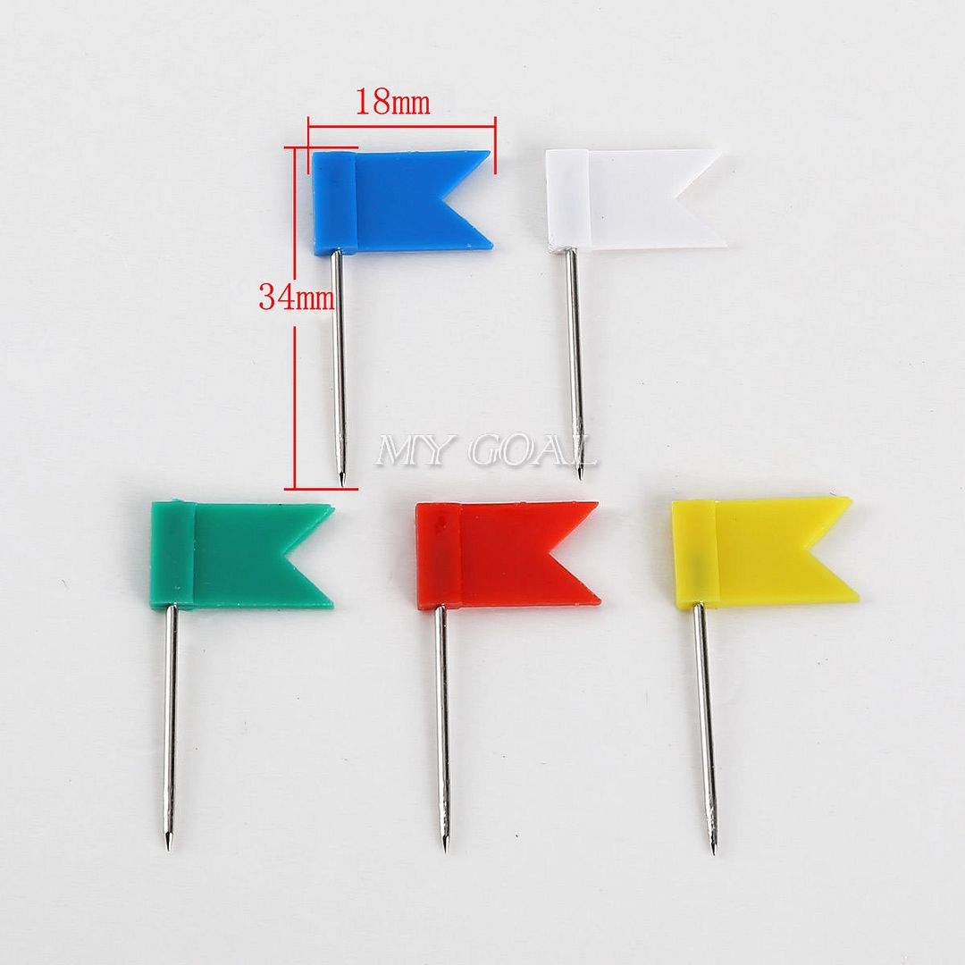 100X Flag Marker Shape Map Pins Cork Notice Board Push Pin Assorted