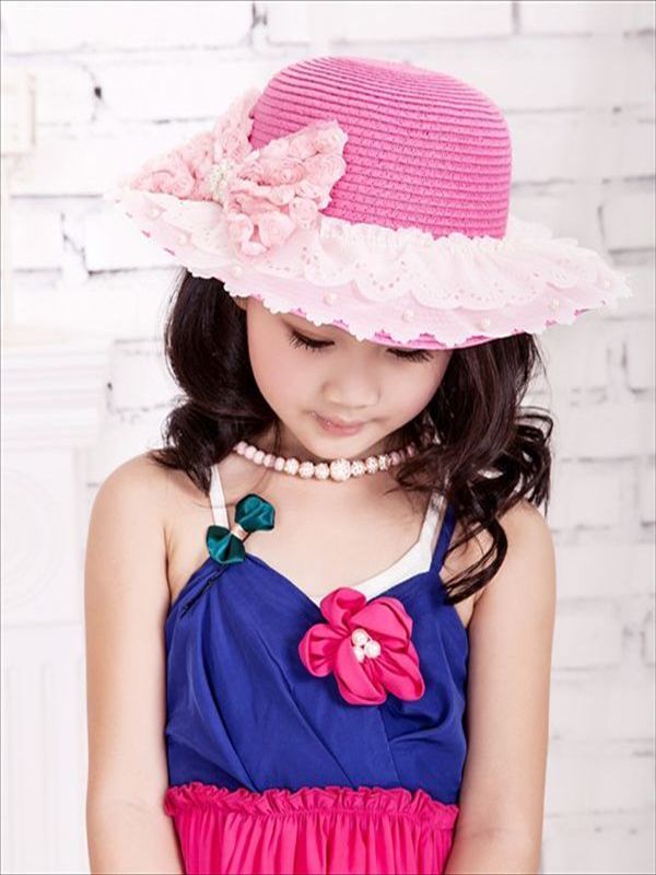 Lovely Kids Girls Baby Lace Brim Summer Beach Sun Straw Hat Cap eBay