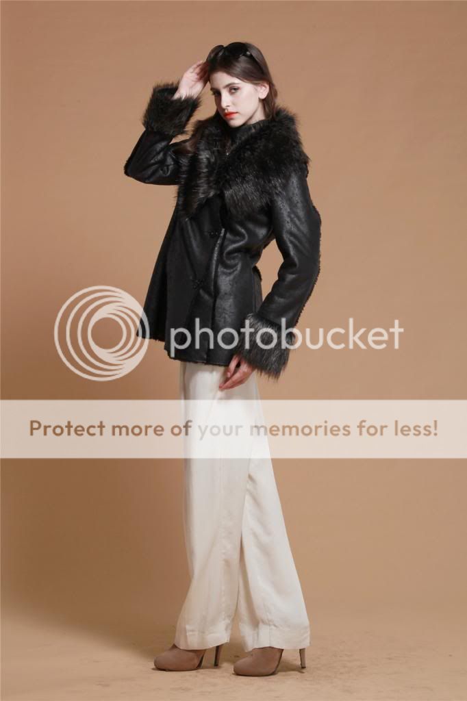 Women’s Ultra Warm Leather Jacket Faux Fur Collar Wind Coat Motorcycle Outerwear