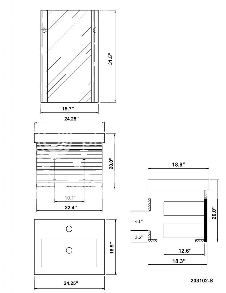 24" Bellaterra Home 203102 s Modern Wall Mount Black Bathroom Vanity Cabinet