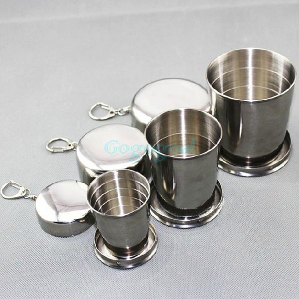Stainless Portable Collapsible Folding Drink Cup Outdoor Travel Camping Keychain