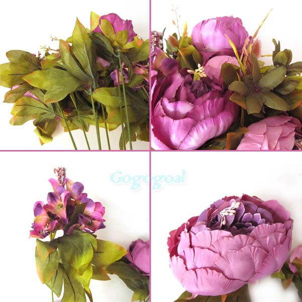 1 Bouquet Artificial Peony Silk Flowers Fake Leaf Home Wedding Party ...